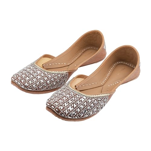 Image of KORAKARI Women's Traditional Ethnic Amber Punjabi Jutti, Leather Flat Comfortable Mojaris for Girls
