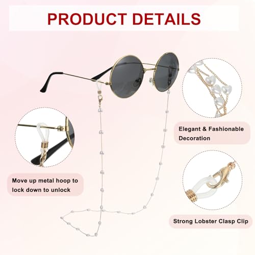 Image of uxcell Beads Eyeglass Chain, Pearl Glasses Strap Eyewear Retainer Chain Around Neck Sunglass Holder for Girls Women