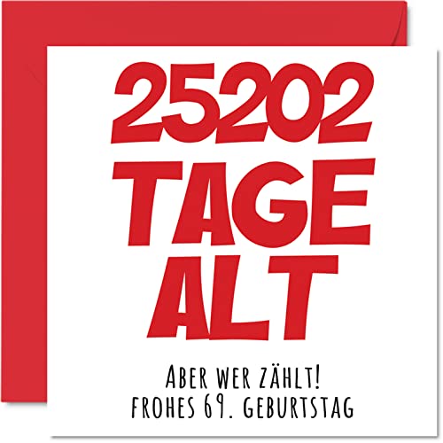 69. Tarjeta de cumpleaños divertida para niños y niñas, con texto en alemán "Ihn You" (25202 días)