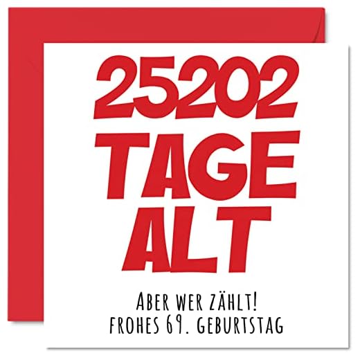 69. Tarjeta de cumpleaños divertida para niños y niñas, con texto en alemán "Ihn You" (25202 días)