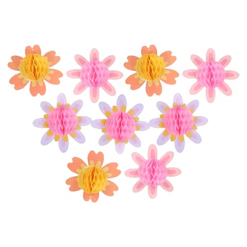 Amosfun 9pièces Fleurs Nid Abeille Décoratives Pompons Papier pour Décoration Printanière Boules Alvéolées à Suspendre pour Fêtes Et Mariages