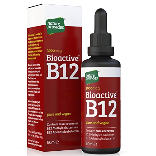 Nature Provides Vitamin B12 Liquid Drops 3000 mcg Methylcobalamin + Adenosylcobalamin (50ml) High Strength Bioactive Vegan Energy & Sleep Sublingual. Like B12 injections. Made in The UK.