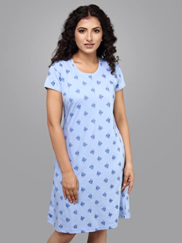 Image of Meerkat Women Short Sleeve Knee Length Cotton Knits Printed Short Nighty /Long Shirt /Midi