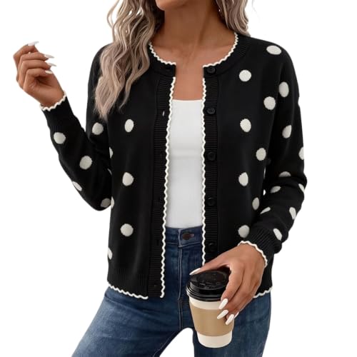 Womens Cardigan Lightweight Polka Dot Sweater Button Down Knit Coat - image 1