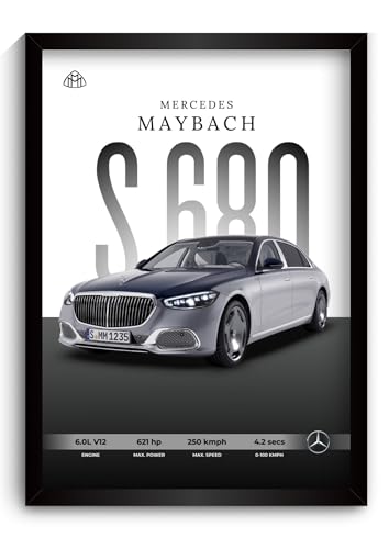 Image of Mercedes Maybach Poster | Framed Maybach S680 A4 Sized (31 x 23 cm) | Mercedes Car Poster for Wall, Gift for Boys, S Class Posters Frames | Car Posters for Wall, Bedroom, Hostel, Study Room (F 043)