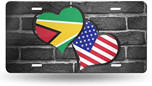 WEIZI Guyana American Flag Hearts Love License Plate Personalized Custom Aluminum Car Auto Tag 6 Inch X 12 Inch