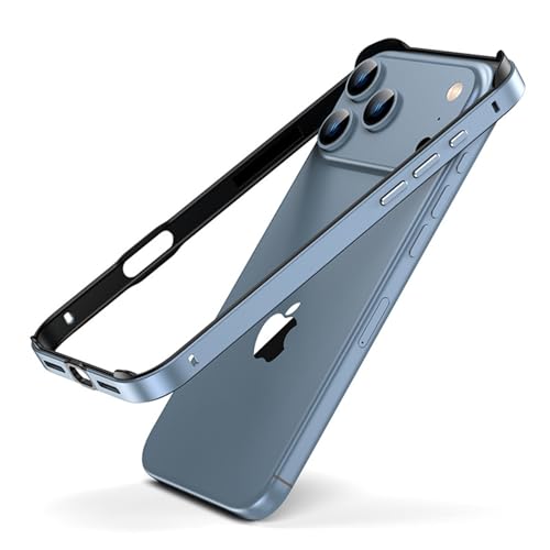 IPhone 17 / 17 Air / 17 Pro / 17 Pro Max 用 スマホケース メタルバンパー 超薄型 アルミ合金 フレーム 耐衝撃 軽量 オープンデザイン 放熱構造 裸感グリップ(Blue,17)
