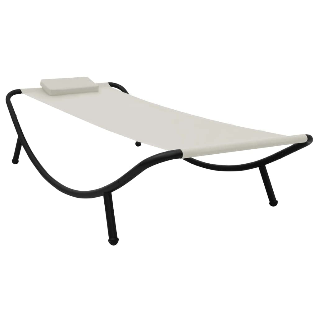 Łóżko ogrodowe, kremowa wyspa słoneczna, 200 x 90 cm, stal z odporną na warunki atmosferyczne tapicerką, regulowana wyspa do leżenia na tarasie, balkonie, basenie, w zestawie poduszka i