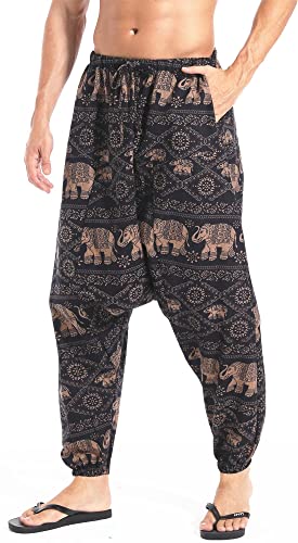 AITFINEISM Hombre Pantalones Harem Cómoda Cintura Elástica Pantalones Moda Color Sólido Casuales Yoga Hippies Pantalones (Estilo 6, S)