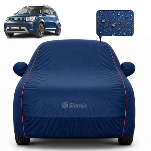 Image of Car Cover for Maruti Suzuki Ignis 2016-2019 | 100% Waterproof Heavy-Duty 3-Layer Car Body Cover | All-Weather Rain,UV, Sun & Dust Protection | Custom Fit | Mirror & Antenna Pockets | Navy Blue