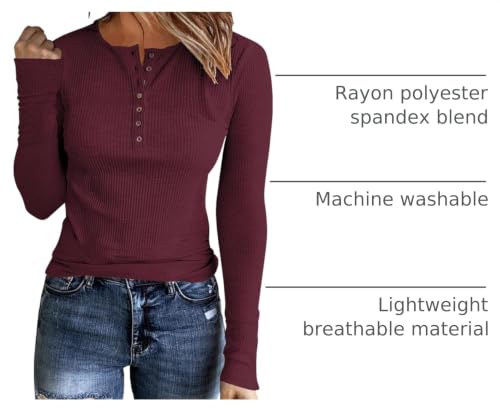 Image of Kancystore Women's Fall Long Sleeve Tops Lace V Neck Button Down Henley Shirts Tunic Blouses