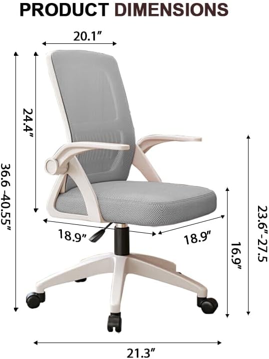 Miniatura 2 de Silla de oficina, escritorio ergonómico, silla giratoria de malla transpirable con brazos abatibles y soporte lumbar, computadora para oficina en