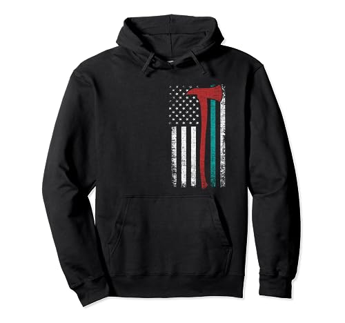Hacha de bandera de EE. UU. de color verde azulado con línea roja delgada para concienciación sobre el TEPT Sudadera con Capucha