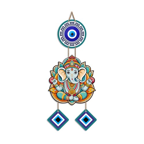 Image of Artvibes Shri Ganesh Evil Eye Protection Wall Hanging for Home Entrance | Nazar Battu MDF Wall Decor | Positive Energy Vastu Art for Living Room | Hallway | Office & Balcony | Gift Item (WH 8555N)