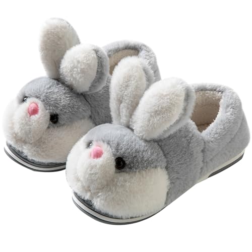 LANFIRE Women's Cute Rabbit Animal Slippers - Novelty Cozy Fuzzy Soft Plush Winter Warm House Shoes (Grey, 8.5/9.5)