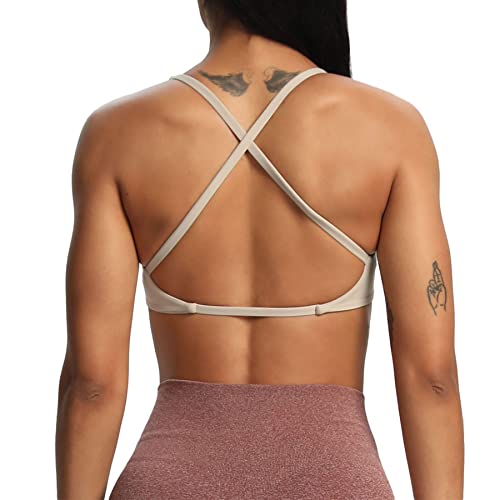 Aoxjox Women's Workout Sports Bras Fitness Backless Padded Sienna Low Impact Bra Yoga Crop Tank Top (Mink, Medium) #TOP4