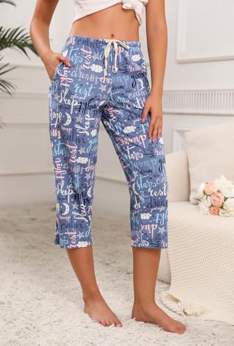 Image of PNAEONG 3 Pack Women Pajama Pants Capri Length Drawstring Pj Bottoms Sleep Lounge Pants with Pockets S-3XL
