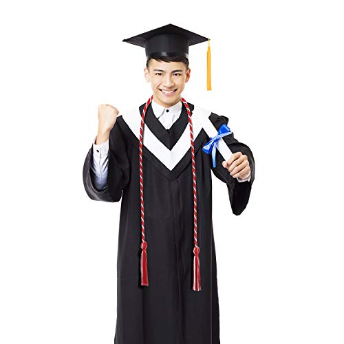 Image of TecUnite Graduation Cords Honor 2026 Polyester Yarn Decorative 67 inch Long Garland Twist Ties with Tassels for Bachelor Gown Graduation(Red with White)