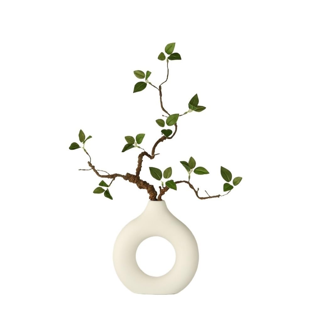 Z4T8M2K6G5 Artificial floral arrangement Green Plant Simulation Living Room Office Decoration Furnishings Ceramic Vase(Medium)