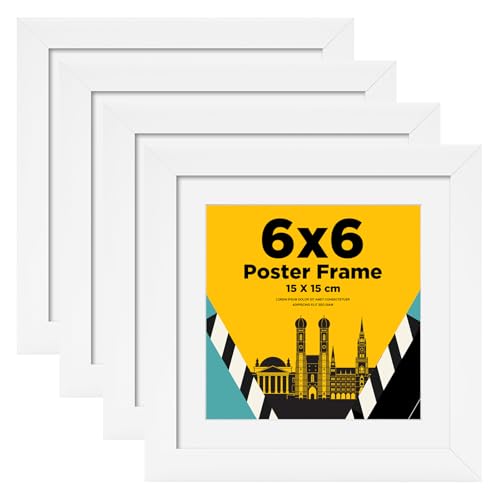 Egofine Bilderrahmen 15x15cm Holzrahmen mit Acrylglas MDF-Rahmen 4er-Set Passepartout für Fotos 10 x 10cm Quadratische Rahmen für Wandmontage für Wall Hangings or Table Decoration Weiß