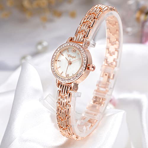 Clastyle Rose Gold Watch And Bracelet Set For Women Elegant Rhinestone Slim Wrist Watch With 2 Bangles Mother Of Pearl Ladies Bracelet Watches Gift #TOP4