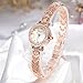 Clastyle Rose Gold Watch and Bracelet Set for Women Elegant Rhinestone Slim Wrist Watch with 2 Bangles Mother of Pearl Ladies Bracelet Watches Gift for Her