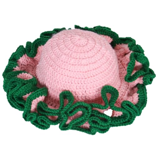 URTERYSER Hat, Adult Crochet Bucket Handmade Ruffled Brim Fisherman Windproof Hat