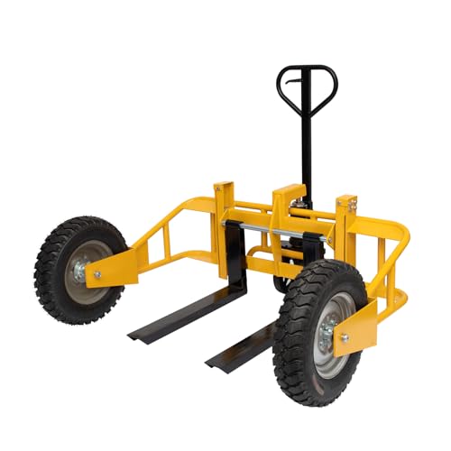 Hymula Manual Pallet Jack with Guardrail All Terrain, 3-Function Hand Control Pallet Truck with Adjustable Width Forks, 2500 lbs Load Capacity Pallet Truck Dolly, 65.75' W x 55.35' D x 50.39' H