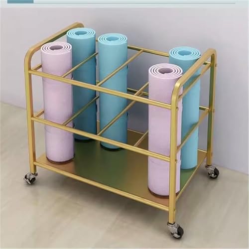 Soporte para esterilla de yoga con ruedas, estante de almacenamiento de metal para esterillas de yoga, tapete de ejercicio, soporte de suelo para el hogar, estudio, gimnasio, escuela