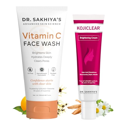 Image of Dr. Sakhiya's Brightening Combo Vitamin C Face Wash 100ml Kojiclear Brightening Cream 20gm | Brigtening & Hyperpigmentation