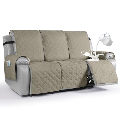Image of VANSOFY Waterproof Recliner Couch Covers Washable, Khaki,3 Seater | 1-Piece, Non-Slip with Elastic Straps, Sofa Cover with Pocket for Dogs, Pets