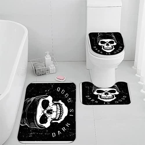 Zifarm Badematte rutschfeste 50x80 cm Schädel Badvorleger-Set 3D Drucken Schädel Schwarz Schädel Mikrofaser Flanell…