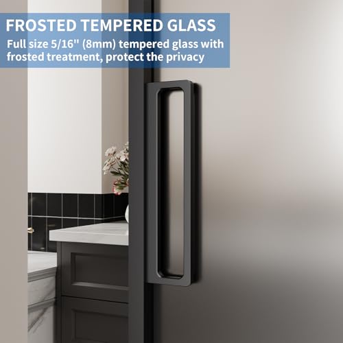 Image of Opening Size Fits 30 inch-36 inch W x 75 inch-85 inch H Concealed Sliding Barn Door, Frosted Glass, Waterproof Modern Sliding Door for Bathroom /Kitchen Privacy, 5 /16 inch(8mm) Tempered Glass, with Soft Close