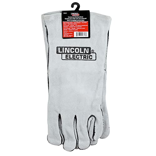 Lincoln Electric Leather Welding Gloves Kh641, Premium Hand Protection From Welder And Cutting Torch Heat, Commercial Quality, Cotton Lined, Gauntlet Cuff, Unisex, 1 Pair, One Size, Gray #TOP3
