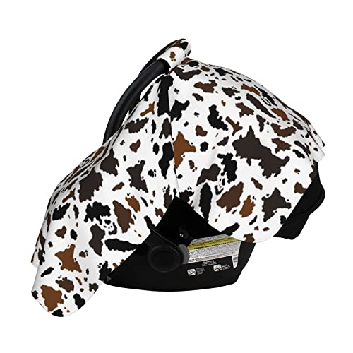 Image of Black Brown Cow Print Baby Car Seat Canopy Cover 39x27.5 Inches Multi Use Nursing Cover for Newborn Car Seat Canopy Mom Nursing Breastfeeding Covers Newborn Shower Gifts