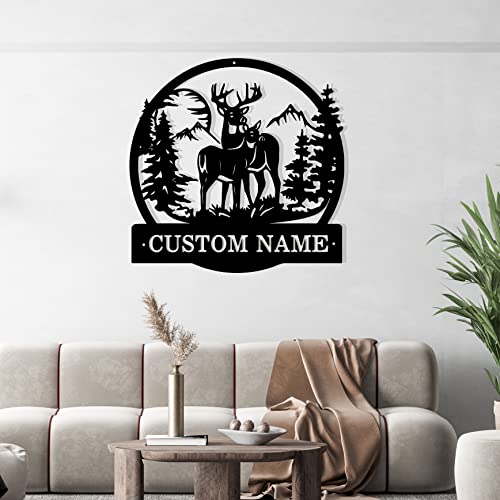 Goodqueen Deer Forest Metal Wall Art, Custom Name Metal Signs For Wall Decor, Deer Mountain Wall Decor For Indoor Outdoor, Deer Hunting Metal Wall Hanging, Custom Deer Gifts For Family 8Inch #TOP6