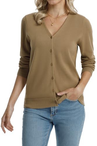 Image of QUALFORT Women's 100% Cotton Lightweight Cardigans Long Sleeve Knitted Button Down Sweater