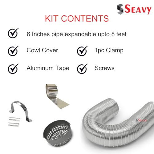Image of 6 Inches 8 ft Kitchen Chimney Exhaust Duct Pipe Installation Kit with Cowl Cover, Clamp, Screws, Aluminum Tape | Compatibe with all Brands of Chimney (6 inches 8 ft kit)