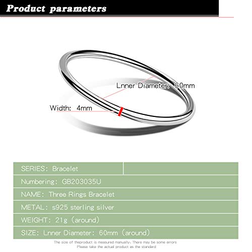 Dankadi Fashion Smooth Moments Charm 925 Sterling Silver Bracelet Minimalist Diy Women 4Mm Bangle Diameter 60-65 Mm Jewelry Gift (2 Piece, Diameter 60 Mm) #TOP4