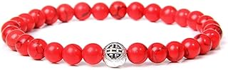 Pulseras hechas a mano Hombres 6 mm Chakra natural Cuentas de piedra браслет Fluorite Pulsera elástica Bendición de joyería de amuleto para mujeres Regalo-color rojo turquesa_17 cm