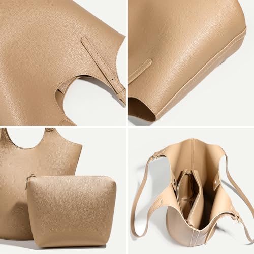 Image of Womens PU Leather Shoulder Bag Large Bucket Tote Purse Handbag Casual Top Handle Satchel 2pcs with Adjustable Strap