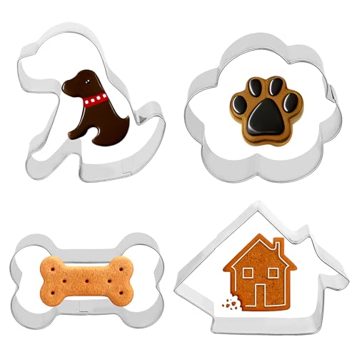WLLHYF Cortador de galletas de 4 piezas, diseño de huesos, casa de cachorro, galletas, cortadores de galletas pequeños de acero inoxidable para frutas y verduras