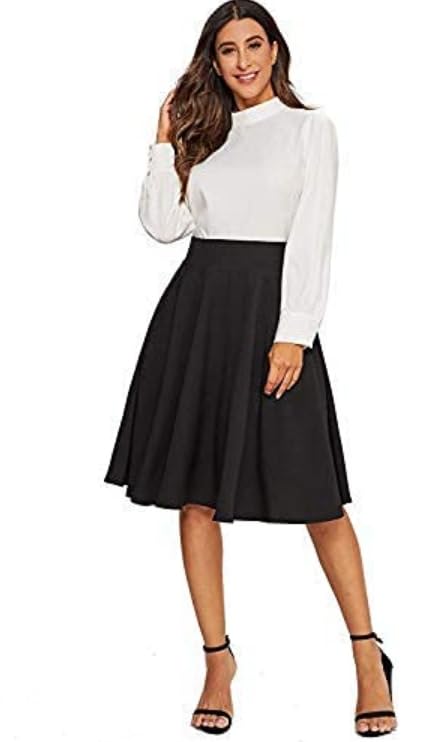 Womens Midi Skirts with Pockets Long Below Knee Length Pull On Closure A-Line Flared Everyday Use All Seasons