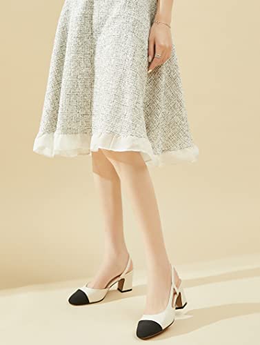 Image of MICIFA Slingback Heels for Women,Round Toe Chunky Heeled Pumps Ankle Strap Fashion Splicing Dress Shoes