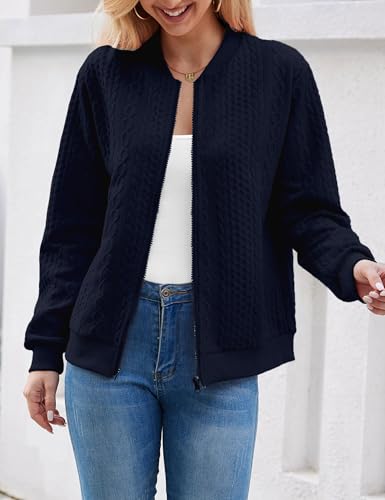 Image of WROLEM Women's Zip Up Cardigan Sweater Cable Hoodies Long Sleeve Jacket Outfits Crewneck Casual Coat