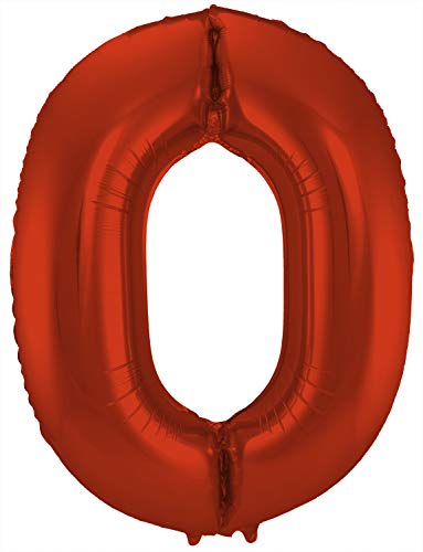 Folat 65980 Palloncino di alluminio Numero Figura 0 Rosso Metallizzato Opaco 86 cm - decorazione palloncino di elio per compleanno, anniversario