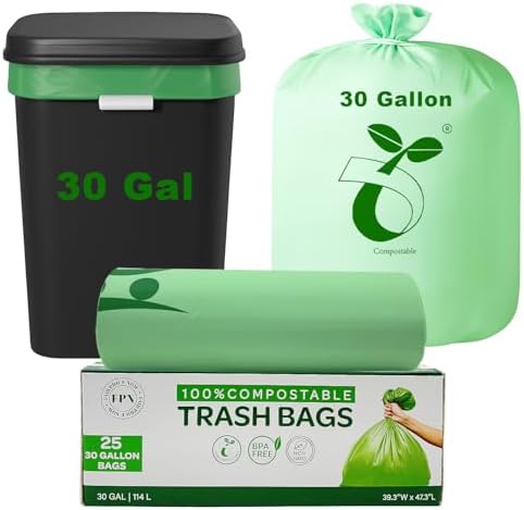 Compostable Trash Bags – 30 gallon 25 Pack, Waste Bags, Nature-Fr...
