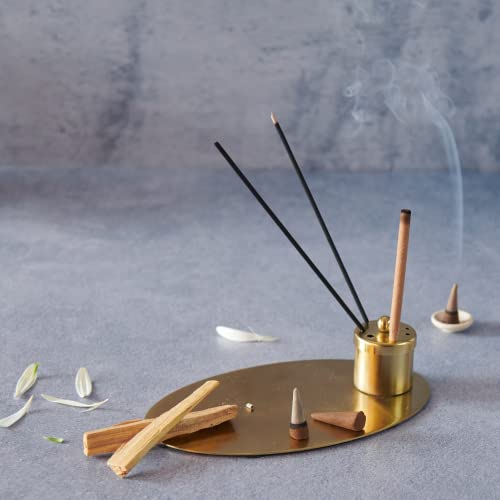 Folkulture Incense Holder Or Incense Burner, Modern Insence Ash Catcher Or Insense Stick Holder For Home Décor, Metal Tray To Burn Incense Sticks, Incense Cones Or Palo Santo, Gold #TOP2