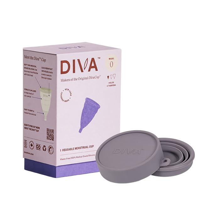 DIVA Cup & Shaker - Medical Grade Silicone Cup for Period Care - Reusable Menstrual Cup with Shaker for On-the-Go Cleansing - Wear Up to 12 Hours - Model 0 (Slim Vaginal Canals & First-Time Users)
