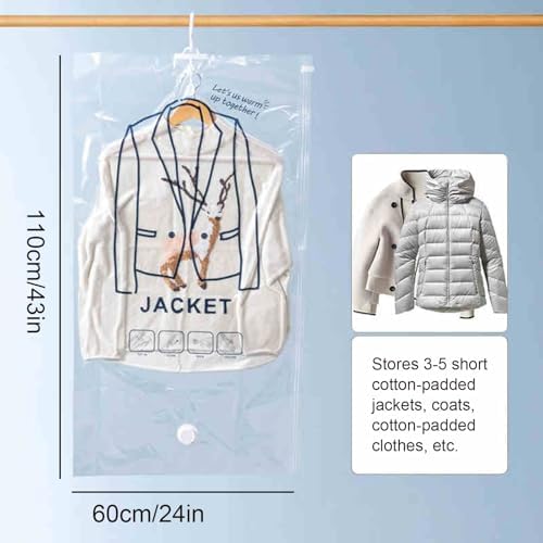 Space Saver Vacuum Storage Bags with Hand Pump - 5 Pack Double Zip Bags for Clothes, Coats, and Travel - Perfect for Closet Organization and Space Saving Solutions